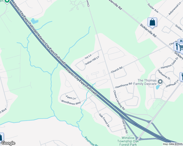 map of restaurants, bars, coffee shops, grocery stores, and more near 501 Chews Landing Road in Sicklerville