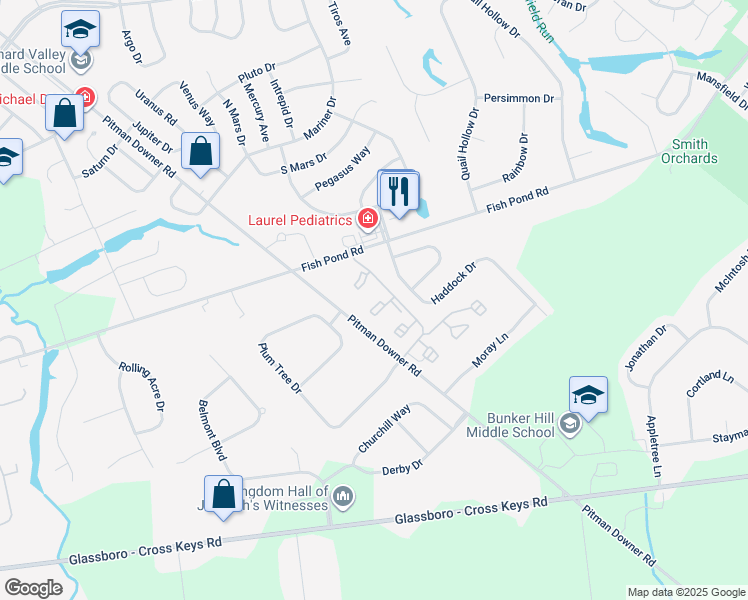 map of restaurants, bars, coffee shops, grocery stores, and more near 234 Loring Court in Washington Township