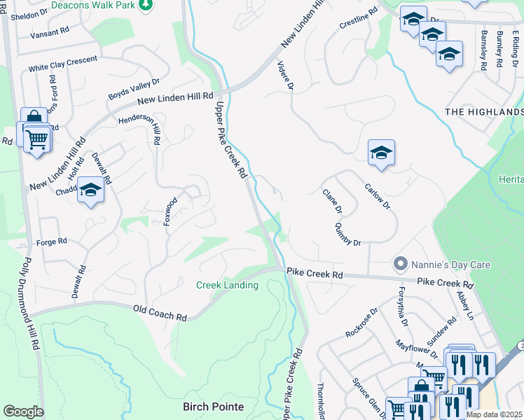 map of restaurants, bars, coffee shops, grocery stores, and more near 232 Upper Pike Creek Road in Newark