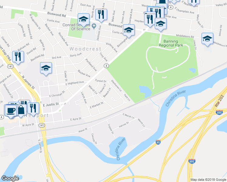 map of restaurants, bars, coffee shops, grocery stores, and more near 315 Forest Drive in Wilmington