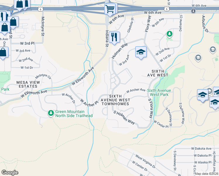 map of restaurants, bars, coffee shops, grocery stores, and more near 14758 West Ellsworth Avenue in Golden