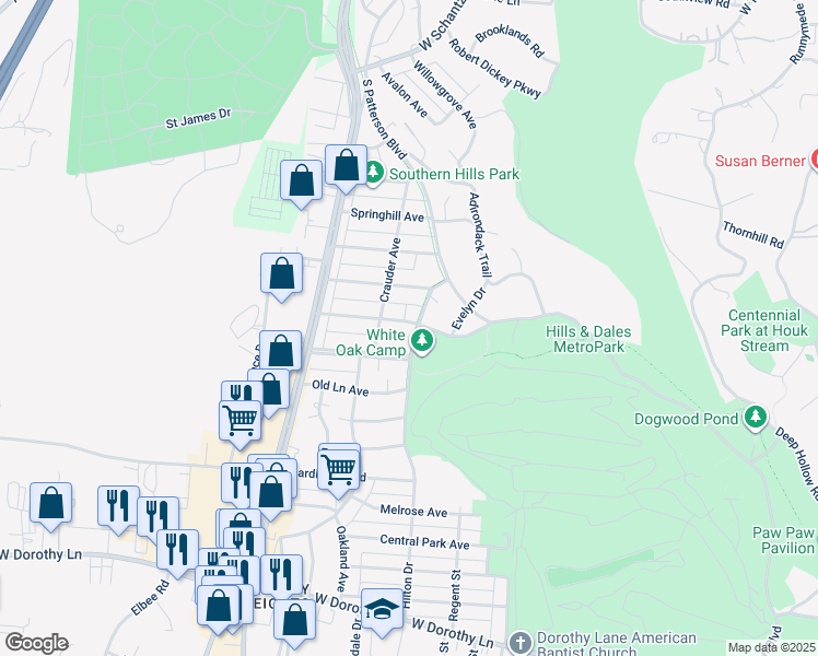map of restaurants, bars, coffee shops, grocery stores, and more near 1433 Stockton Avenue in Dayton