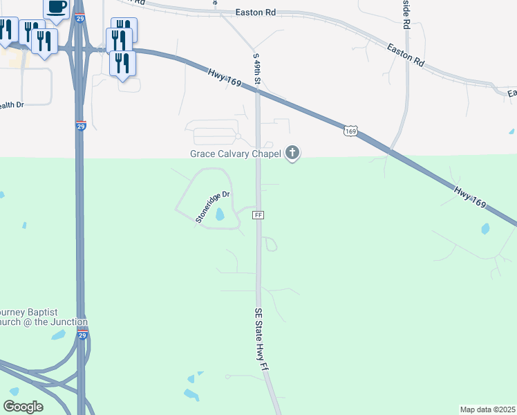 map of restaurants, bars, coffee shops, grocery stores, and more near 5374 Southeast State Highway Ff in Saint Joseph