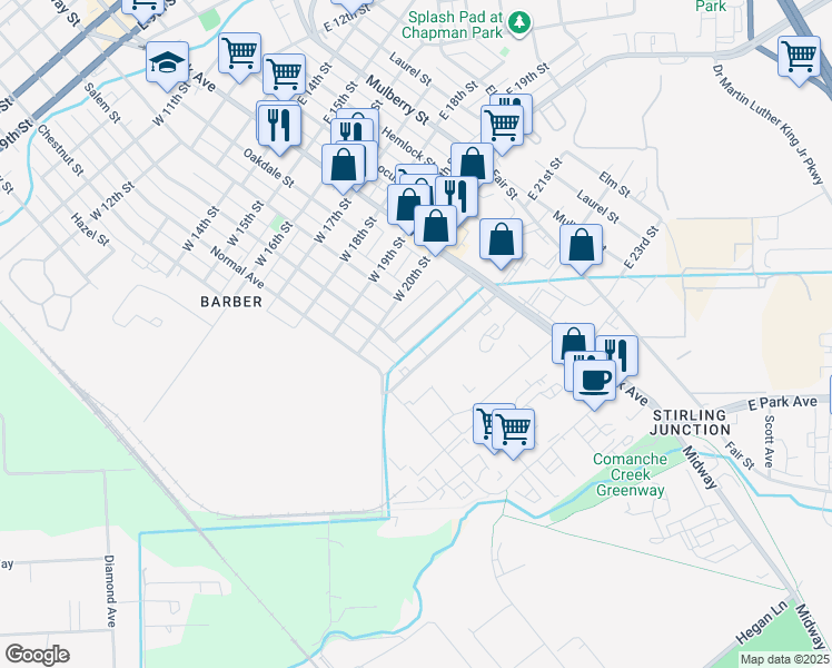 map of restaurants, bars, coffee shops, grocery stores, and more near 223 West 21st Street in Chico