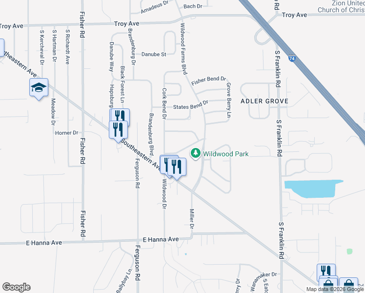 map of restaurants, bars, coffee shops, grocery stores, and more near 7924 Wildwood Farms Lane in Indianapolis