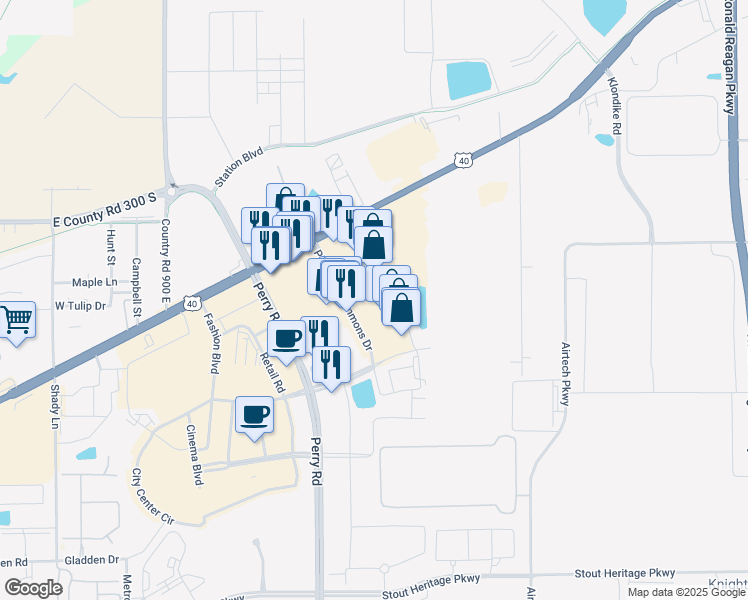 map of restaurants, bars, coffee shops, grocery stores, and more near 201-247 Plainfield Commons Drive in Indianapolis