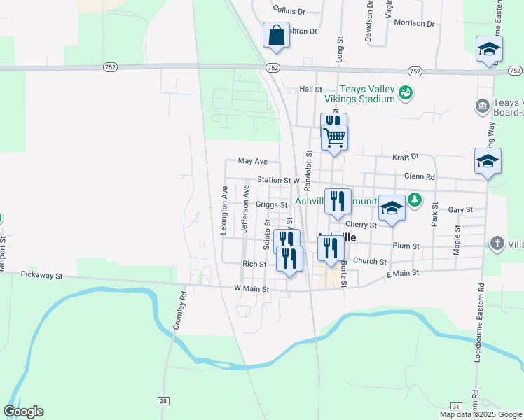 map of restaurants, bars, coffee shops, grocery stores, and more near 179 Scioto Street in Ashville