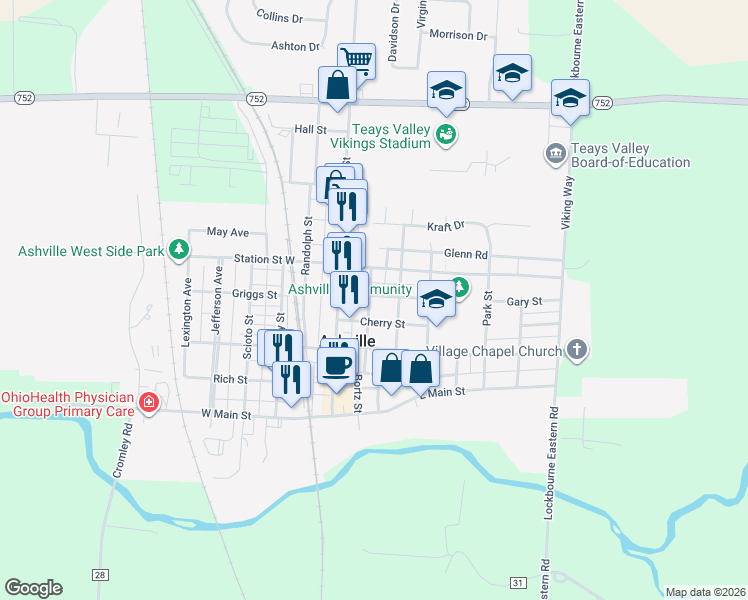 map of restaurants, bars, coffee shops, grocery stores, and more near 182 Powell Street in Ashville