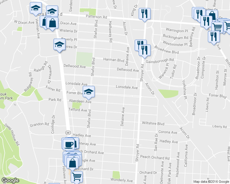 map of restaurants, bars, coffee shops, grocery stores, and more near 327 Forrer Boulevard in Dayton