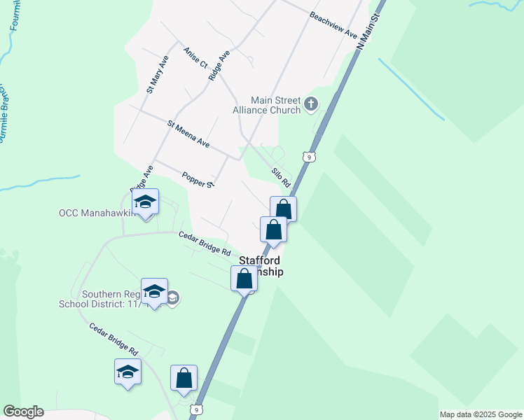 map of restaurants, bars, coffee shops, grocery stores, and more near 17 Sugar Hill Road in Stafford Township