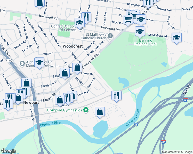 map of restaurants, bars, coffee shops, grocery stores, and more near 306 Forest Drive in Wilmington