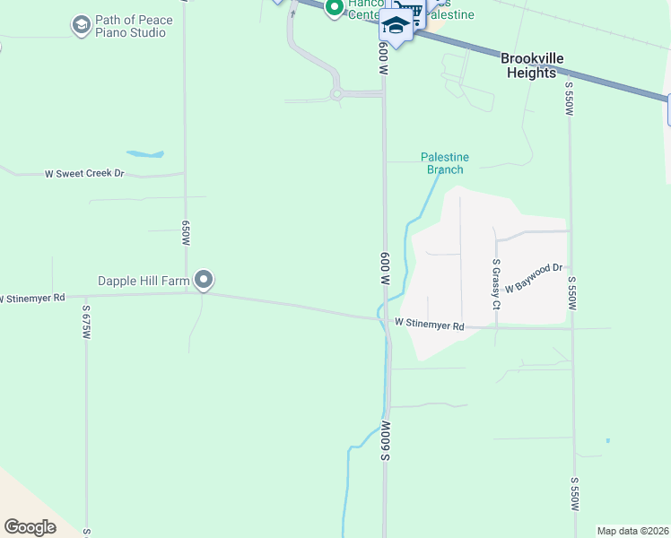 map of restaurants, bars, coffee shops, grocery stores, and more near 6125 West Stinemyer Road in New Palestine
