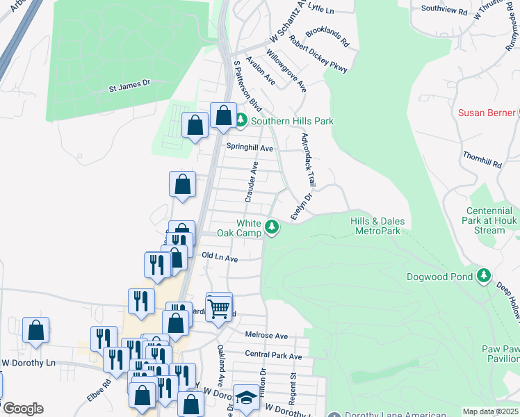 map of restaurants, bars, coffee shops, grocery stores, and more near 1433 Stockton Avenue in Dayton