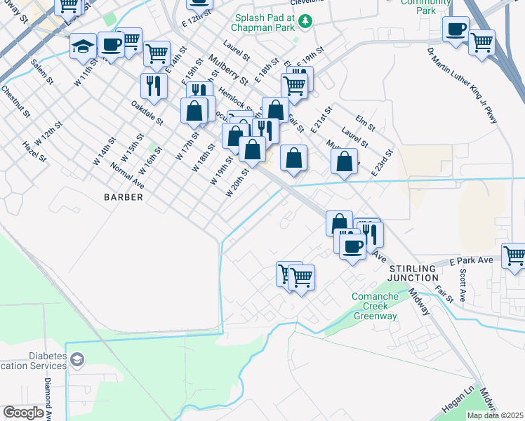 map of restaurants, bars, coffee shops, grocery stores, and more near 130 West 22nd Street in Chico
