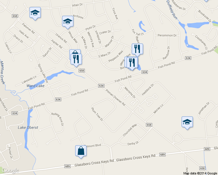 map of restaurants, bars, coffee shops, grocery stores, and more near 305 Pitman Downer Road in Washington Township