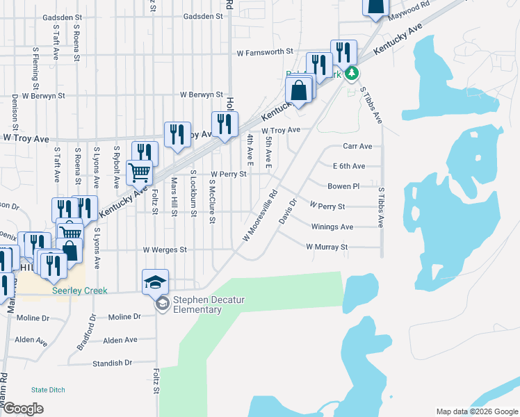 map of restaurants, bars, coffee shops, grocery stores, and more near 3251 West Mooresville Road in Indianapolis