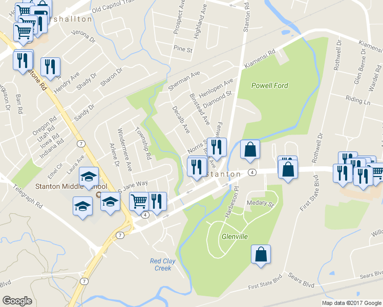 map of restaurants, bars, coffee shops, grocery stores, and more near 111 West Redwood Avenue in Wilmington