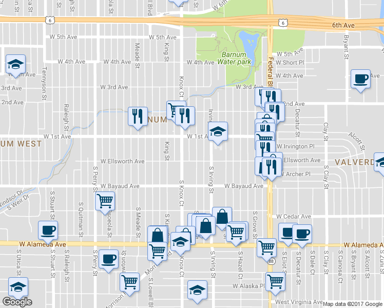 map of restaurants, bars, coffee shops, grocery stores, and more near 21 Julian Street in Denver