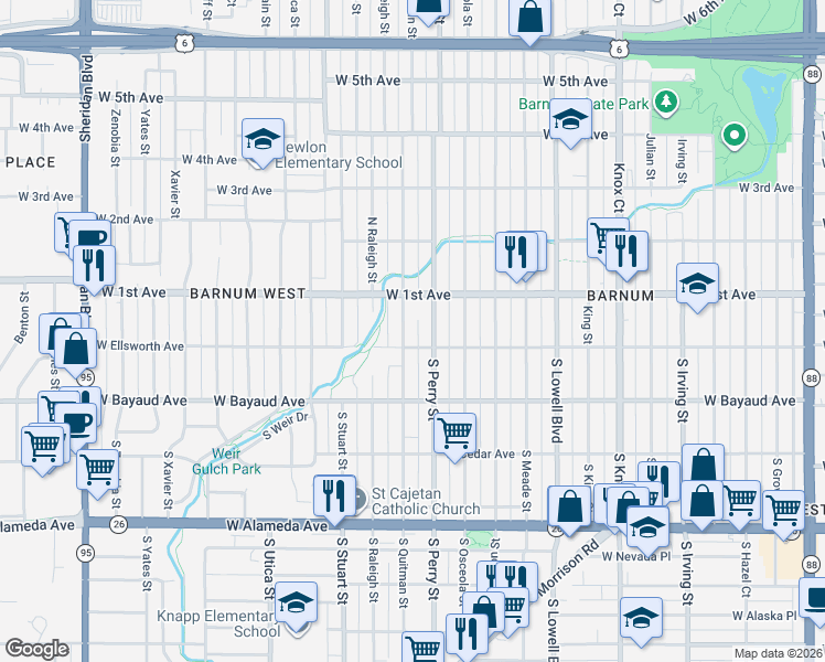 map of restaurants, bars, coffee shops, grocery stores, and more near 20 Quitman Street in Denver