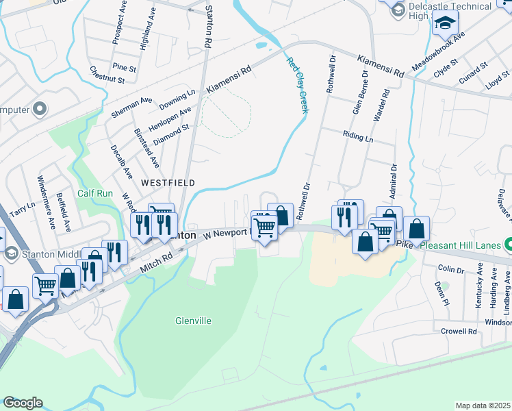 map of restaurants, bars, coffee shops, grocery stores, and more near 12 West Redmont Road in Wilmington