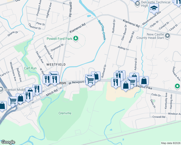 map of restaurants, bars, coffee shops, grocery stores, and more near 10 East Redmont Road in Wilmington