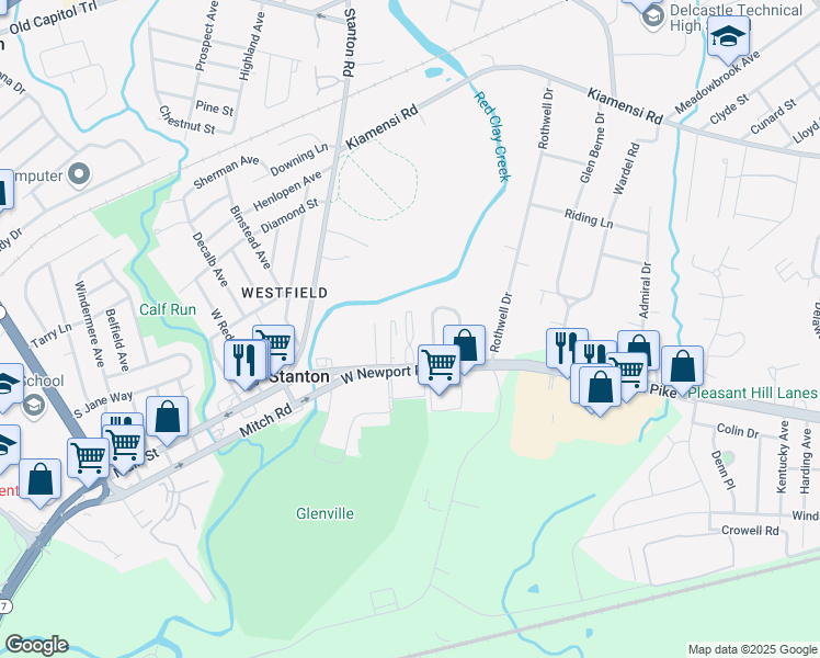 map of restaurants, bars, coffee shops, grocery stores, and more near 12 West Redmont Road in Wilmington