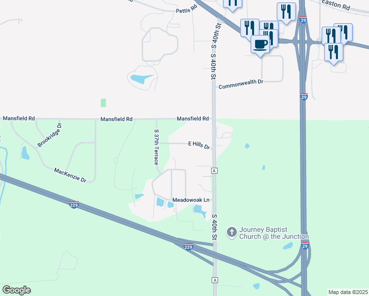 map of restaurants, bars, coffee shops, grocery stores, and more near 3900 East Hills Drive in Saint Joseph