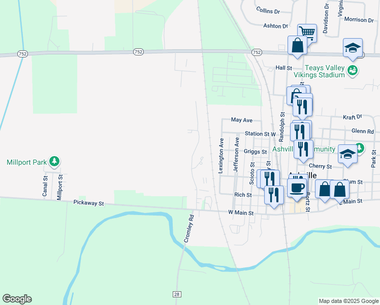 map of restaurants, bars, coffee shops, grocery stores, and more near 221 Miller Avenue in Ashville