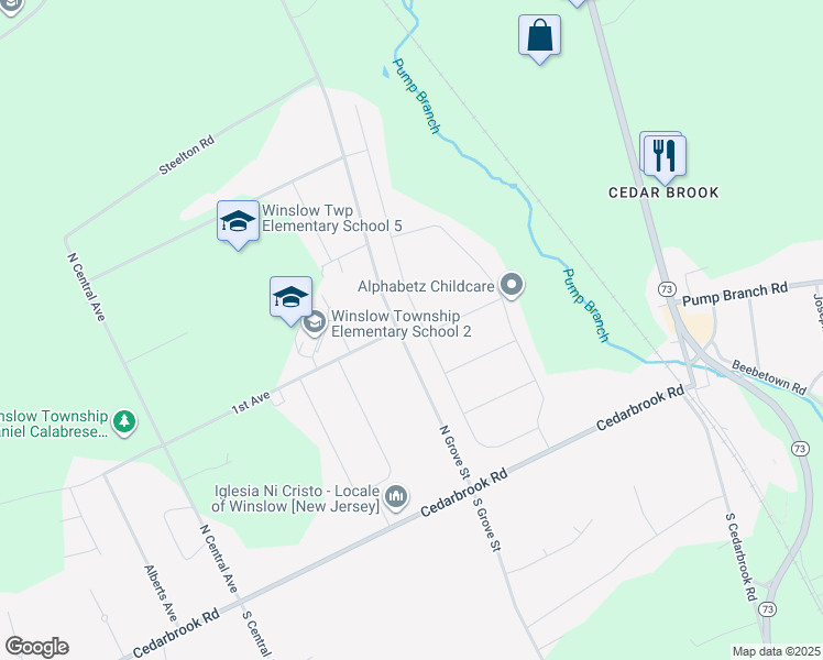 map of restaurants, bars, coffee shops, grocery stores, and more near 142 White Cedar Drive in Sicklerville