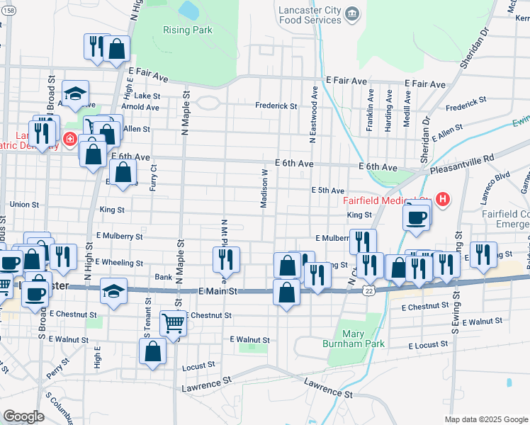map of restaurants, bars, coffee shops, grocery stores, and more near 661 King St in Lancaster