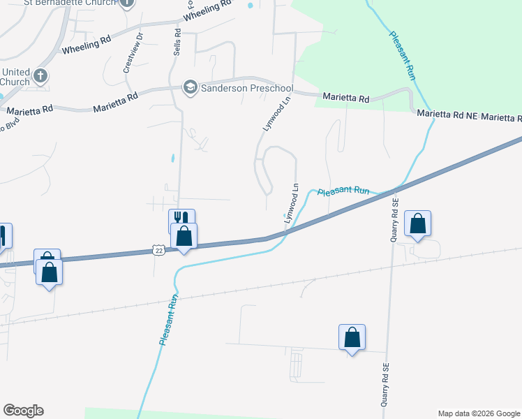 map of restaurants, bars, coffee shops, grocery stores, and more near 399 Lynwood Lane in Lancaster