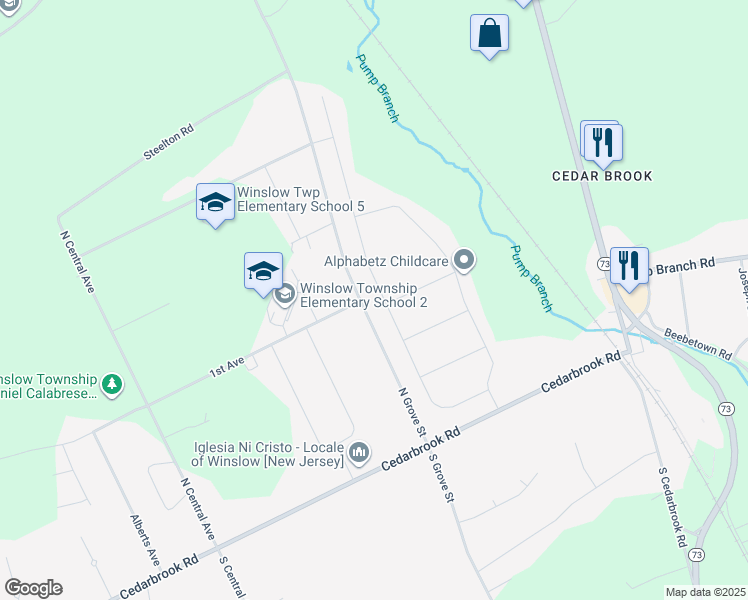 map of restaurants, bars, coffee shops, grocery stores, and more near 142 White Cedar Drive in Sicklerville