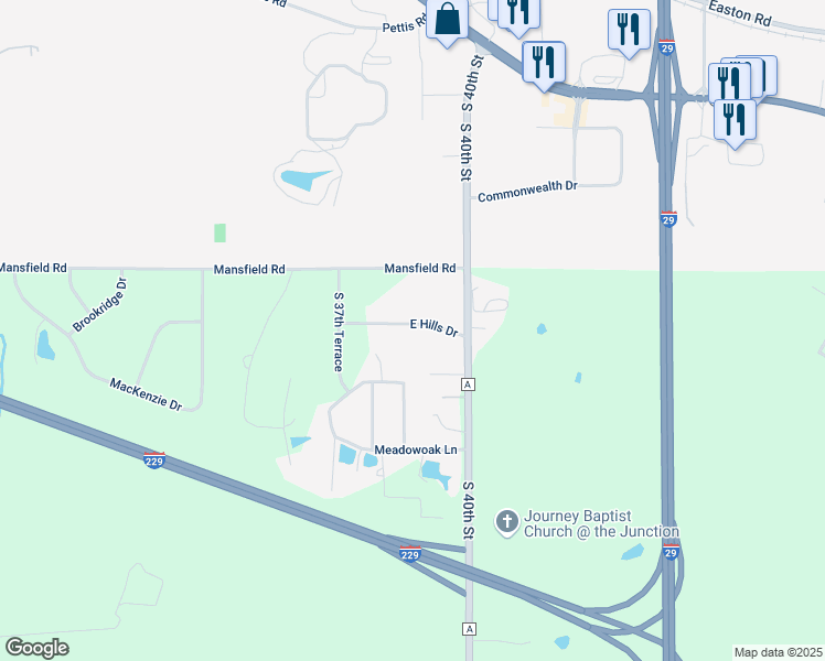 map of restaurants, bars, coffee shops, grocery stores, and more near 3900 East Hills Drive in Saint Joseph