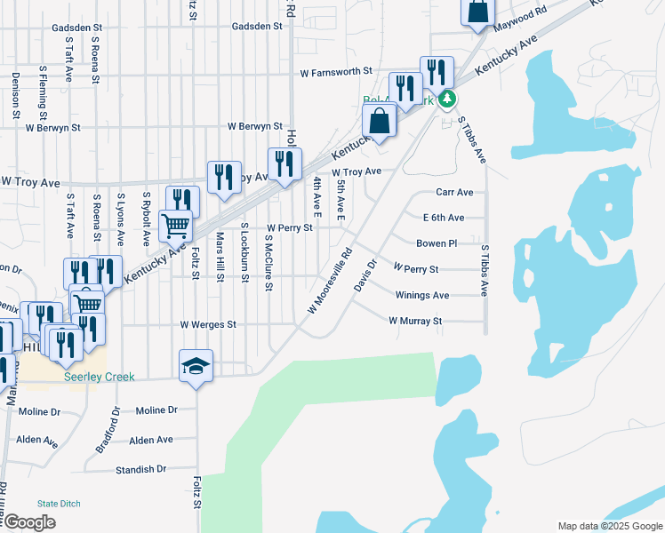map of restaurants, bars, coffee shops, grocery stores, and more near 3251 West Mooresville Road in Indianapolis