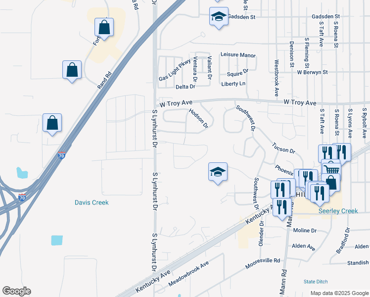 map of restaurants, bars, coffee shops, grocery stores, and more near 5025 Wicks Drive in Indianapolis