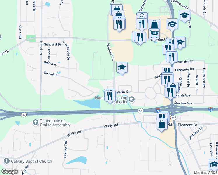 map of restaurants, bars, coffee shops, grocery stores, and more near 271 Munger Lane in Hannibal