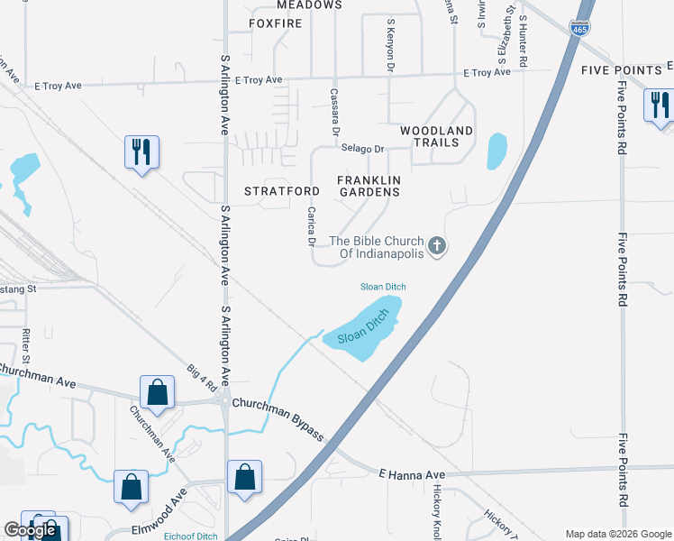 map of restaurants, bars, coffee shops, grocery stores, and more near 3465 Capsella Lane in Indianapolis