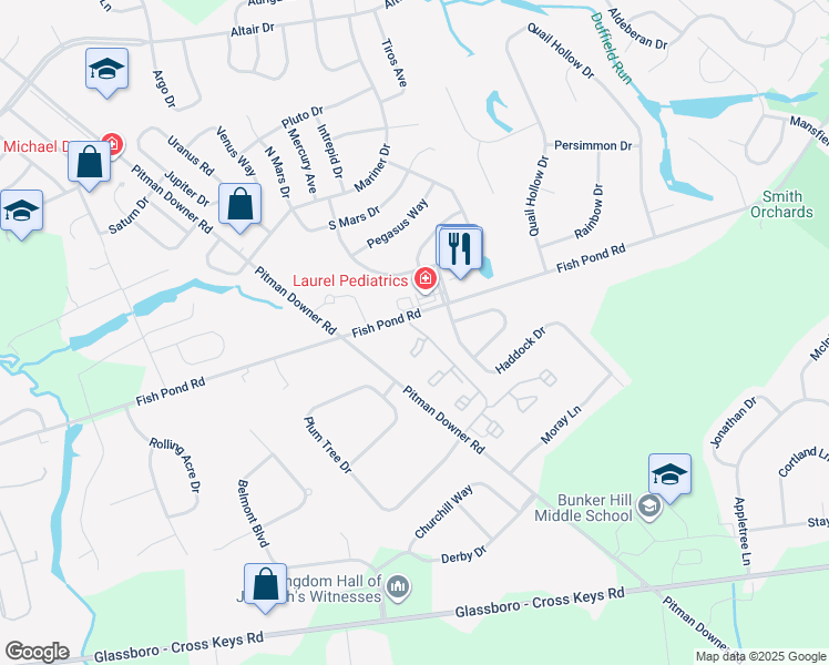 map of restaurants, bars, coffee shops, grocery stores, and more near 140 Haven Court in Washington Township