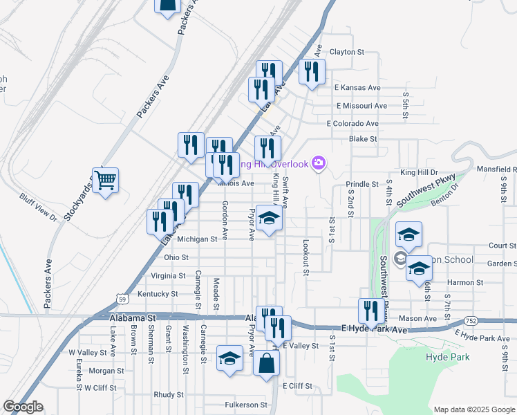 map of restaurants, bars, coffee shops, grocery stores, and more near 113 Massachusetts Street in Saint Joseph