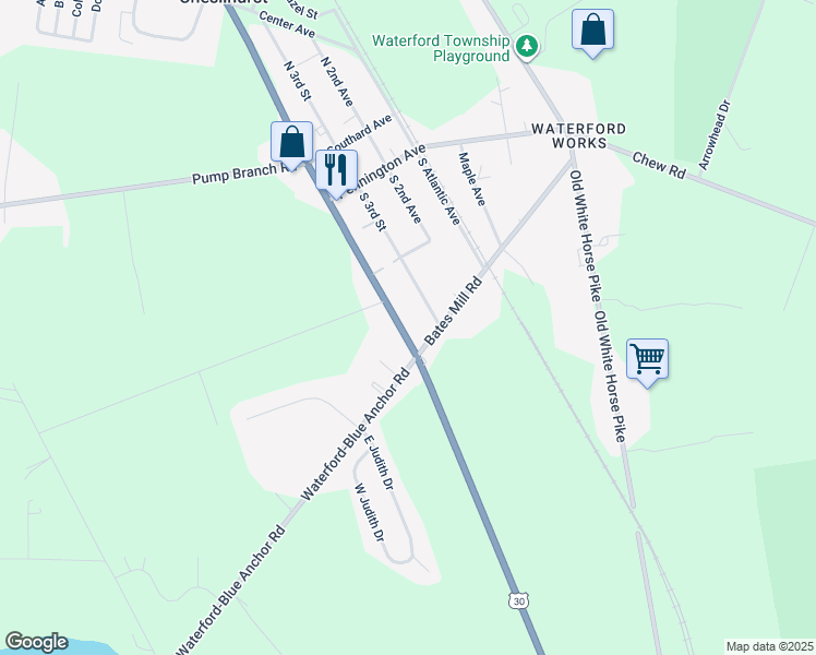 map of restaurants, bars, coffee shops, grocery stores, and more near 214 South White Horse Pike in Winslow Township