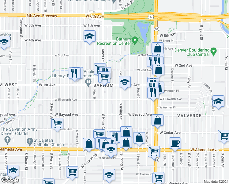 map of restaurants, bars, coffee shops, grocery stores, and more near 21 Julian Street in Denver