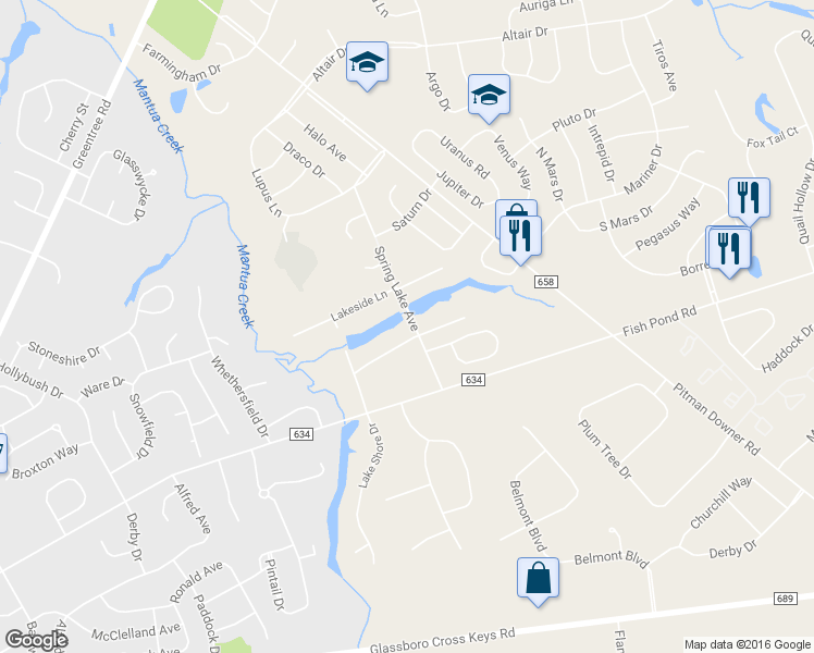map of restaurants, bars, coffee shops, grocery stores, and more near 24 Spring Lake Ave in Sewell