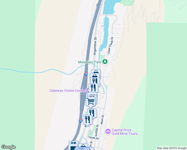 map of restaurants, bars, coffee shops, grocery stores, and more near 1888-1898 Argentine St in Georgetown