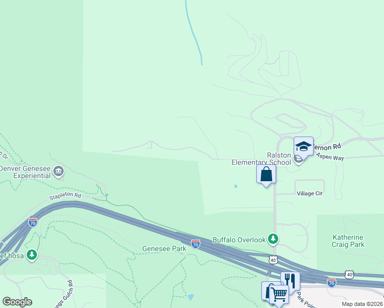 map of restaurants, bars, coffee shops, grocery stores, and more near 26348 Columbine Glen Trail in Golden