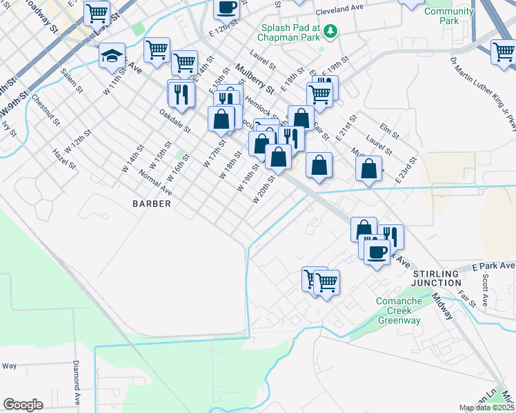 map of restaurants, bars, coffee shops, grocery stores, and more near 216 West 21st Street in Chico
