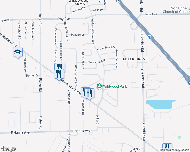 map of restaurants, bars, coffee shops, grocery stores, and more near 7924 Wildwood Farms Lane in Indianapolis