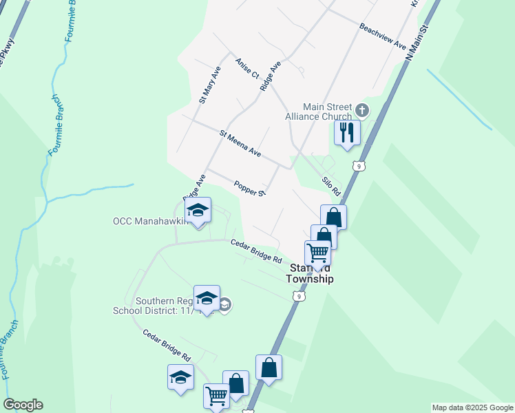 map of restaurants, bars, coffee shops, grocery stores, and more near 5 Trent Court in Stafford Township