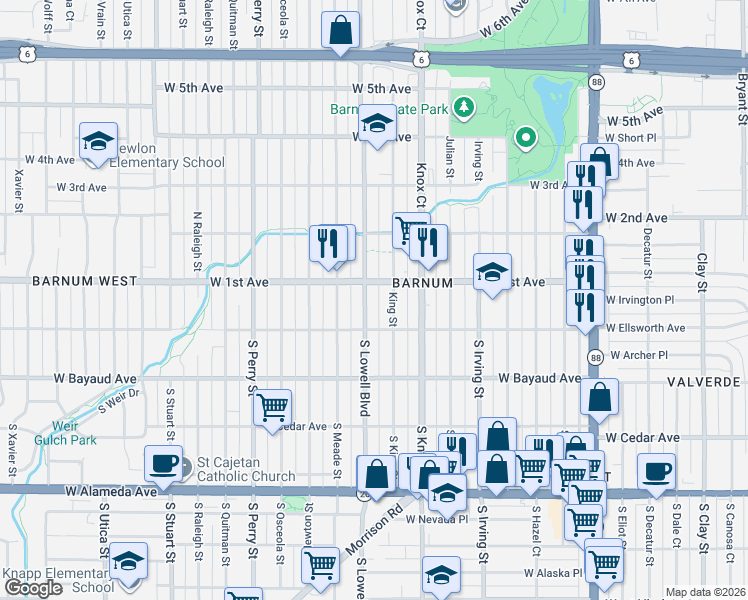 map of restaurants, bars, coffee shops, grocery stores, and more near 48 South Lowell Boulevard in Denver