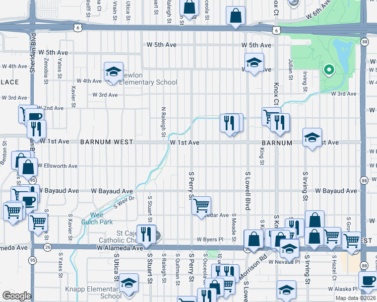 map of restaurants, bars, coffee shops, grocery stores, and more near 20 Quitman Street in Denver