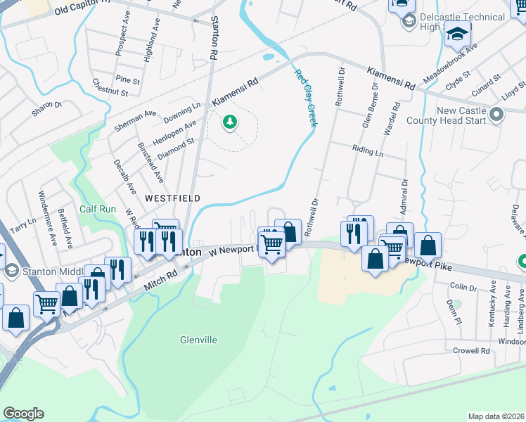 map of restaurants, bars, coffee shops, grocery stores, and more near 12 West Redmont Road in Wilmington